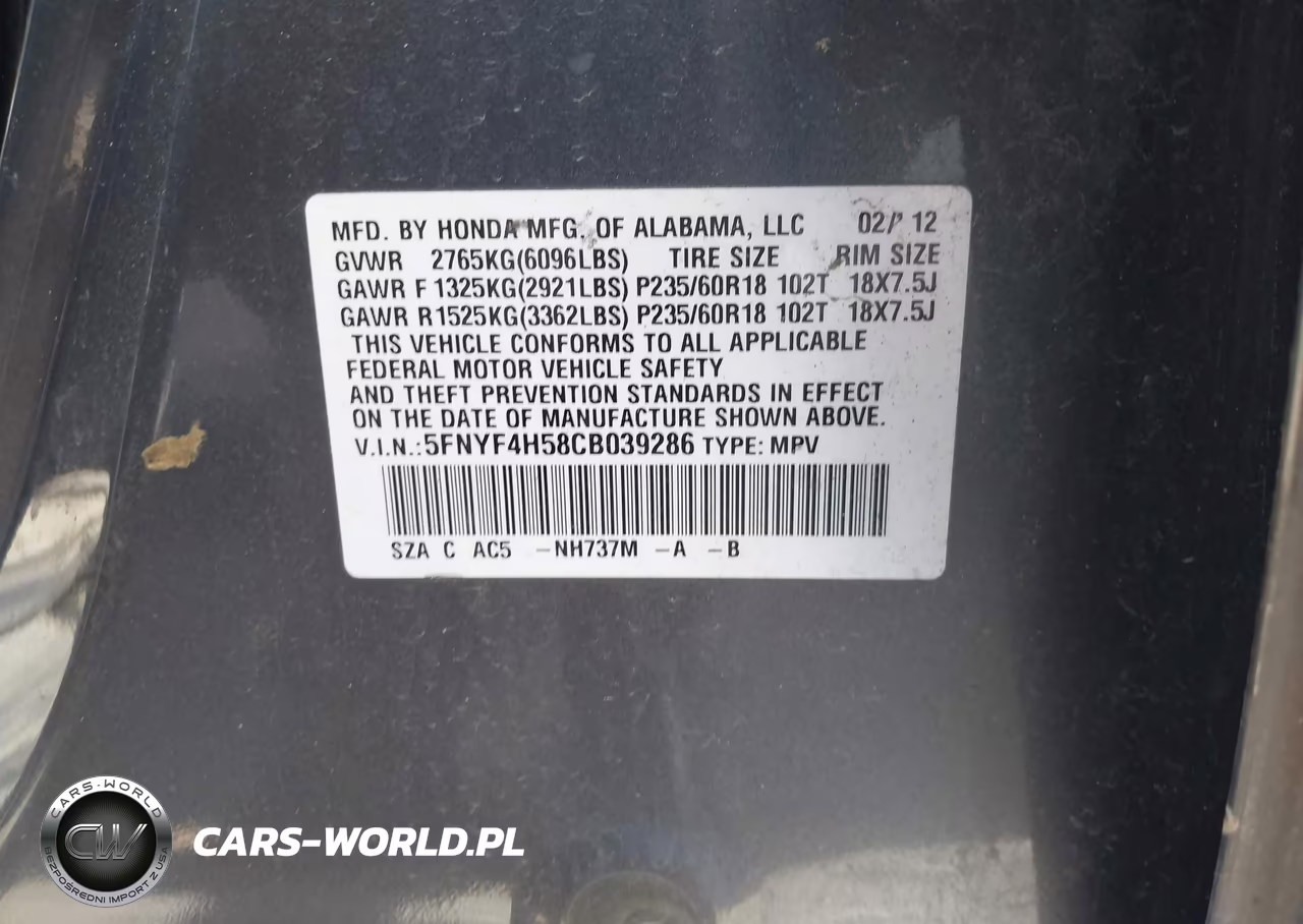 2012 Honda Pilot Ex-L VIN:5FNYF4H58CB039286 - 9