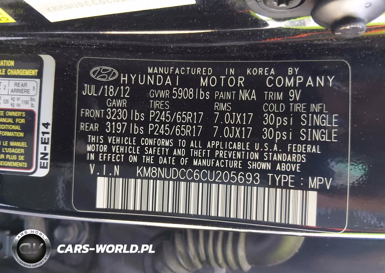 2012 Hyundai Veracruz Gls VIN:KM8NUDCC6CU205693 - 9