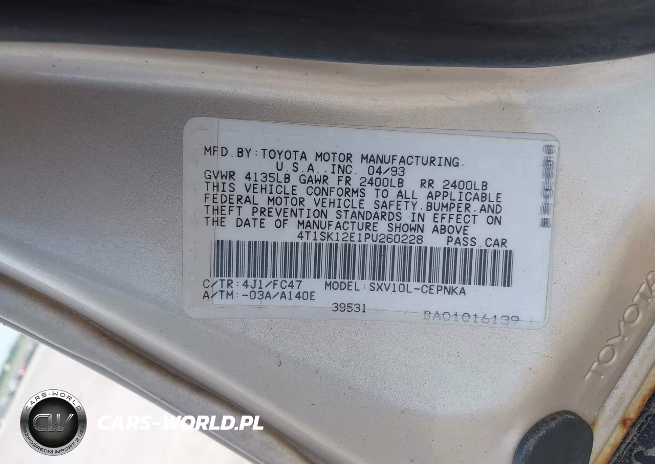 1993 Toyota Camry Le VIN:4T1SK12E1PU260228 - 9