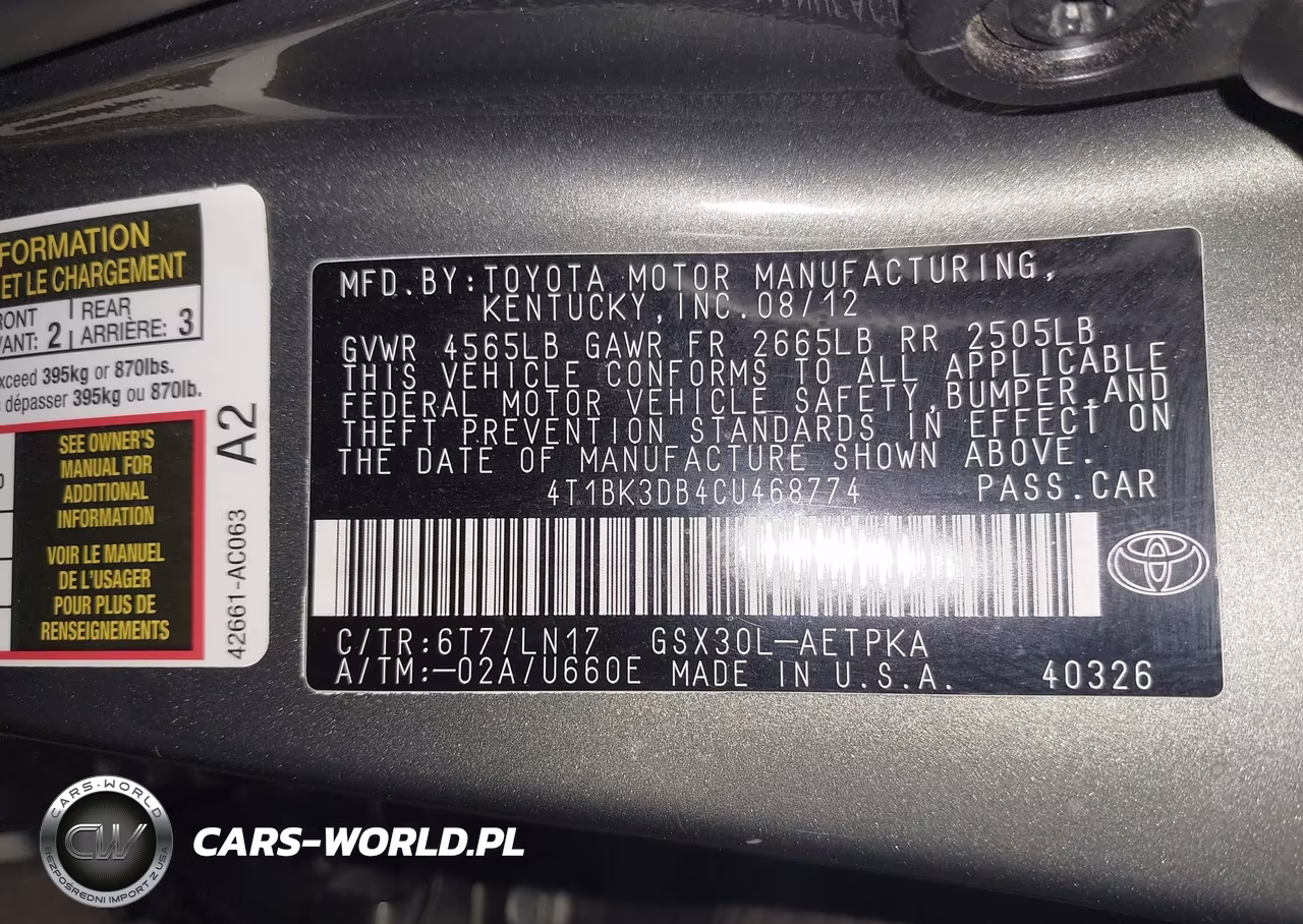 2012 Toyota Avalon Limited VIN:4T1BK3DB4CU468774 - 9