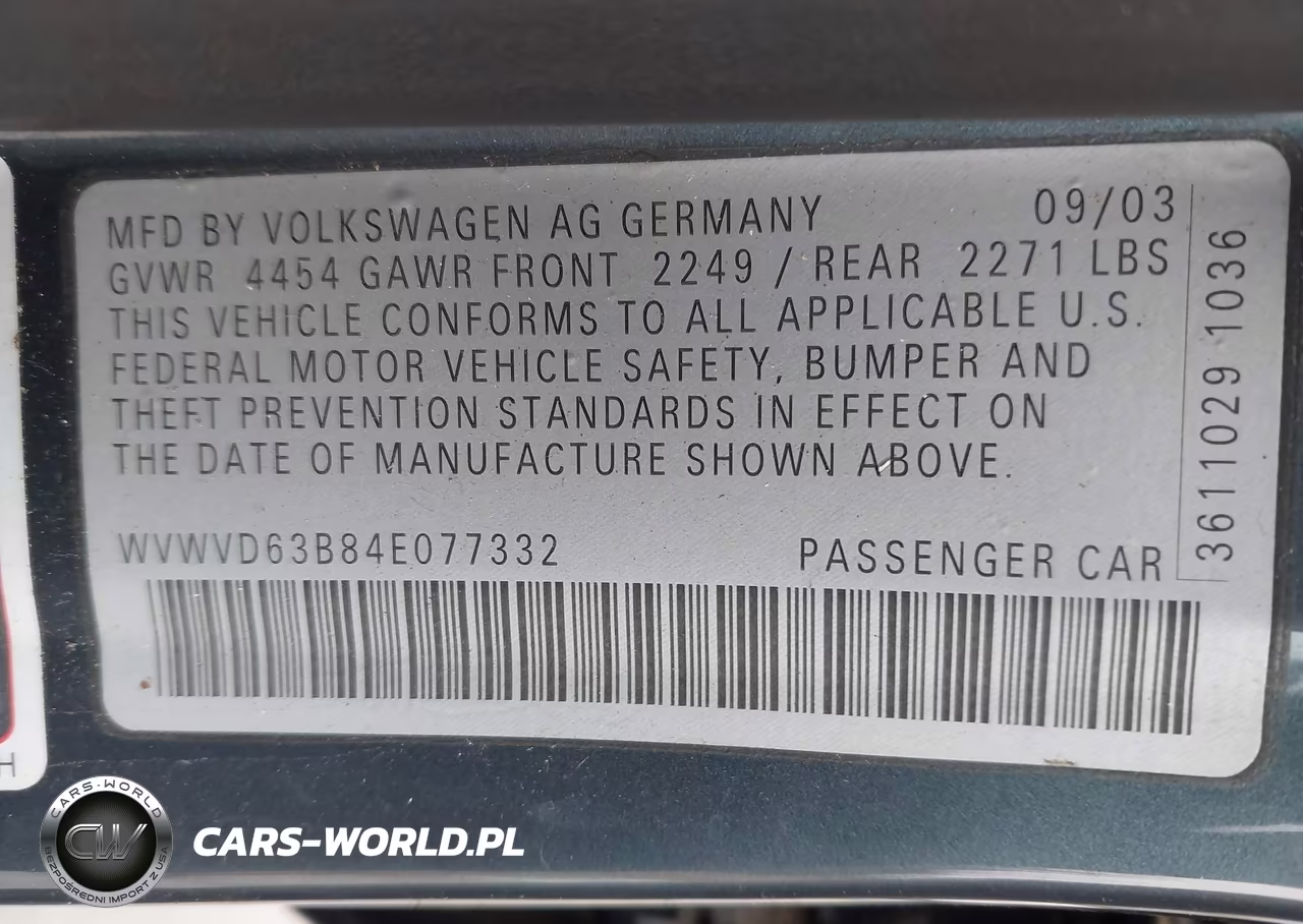 2004 Volkswagen Passat Gls VIN:WVWVD63B84E077332 - 9