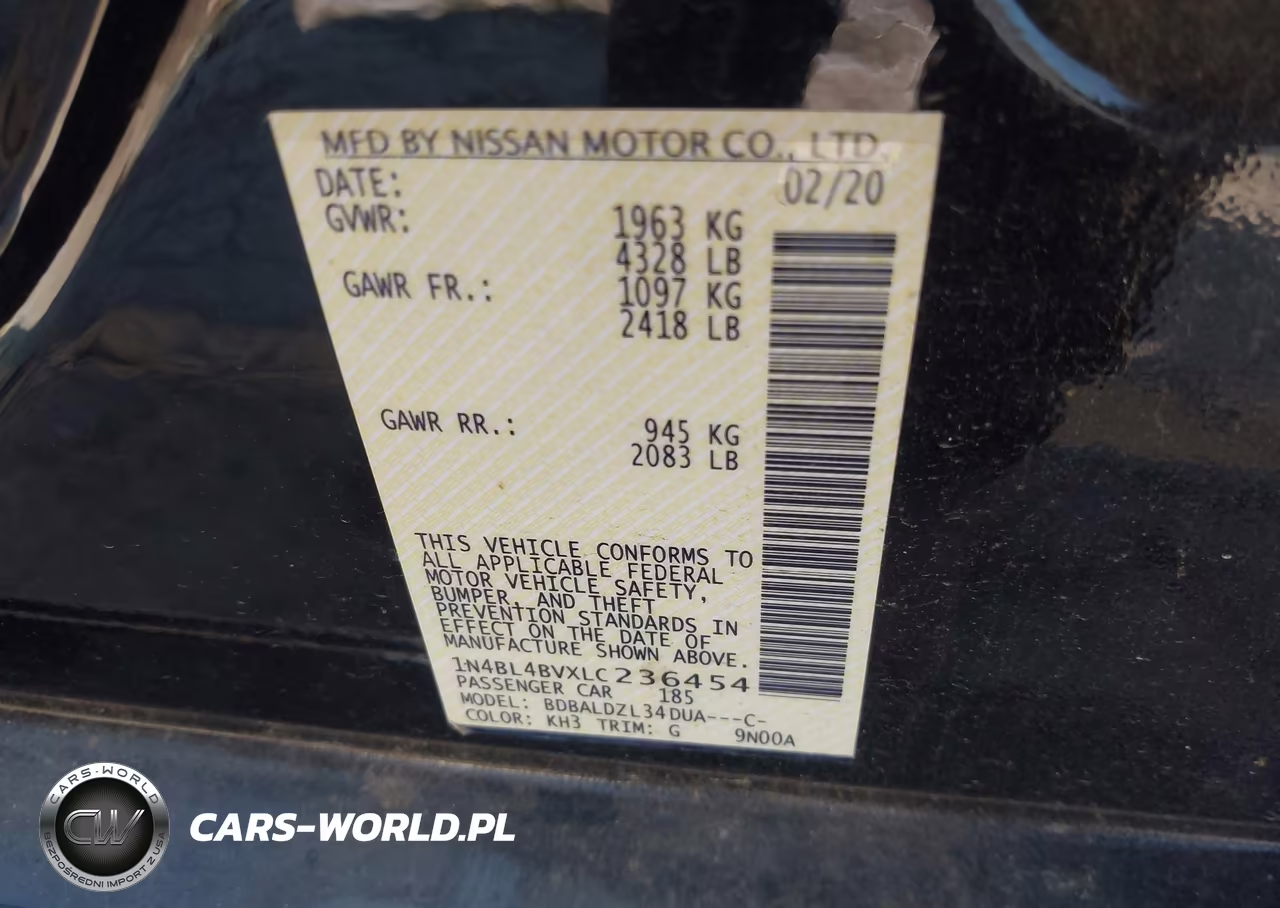 2020 Nissan Altima S Fwd VIN:1N4BL4BVXLC236454 - 9