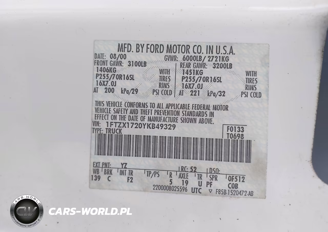2000 Ford F150 VIN:1FTZX1720YKB49329 - 9