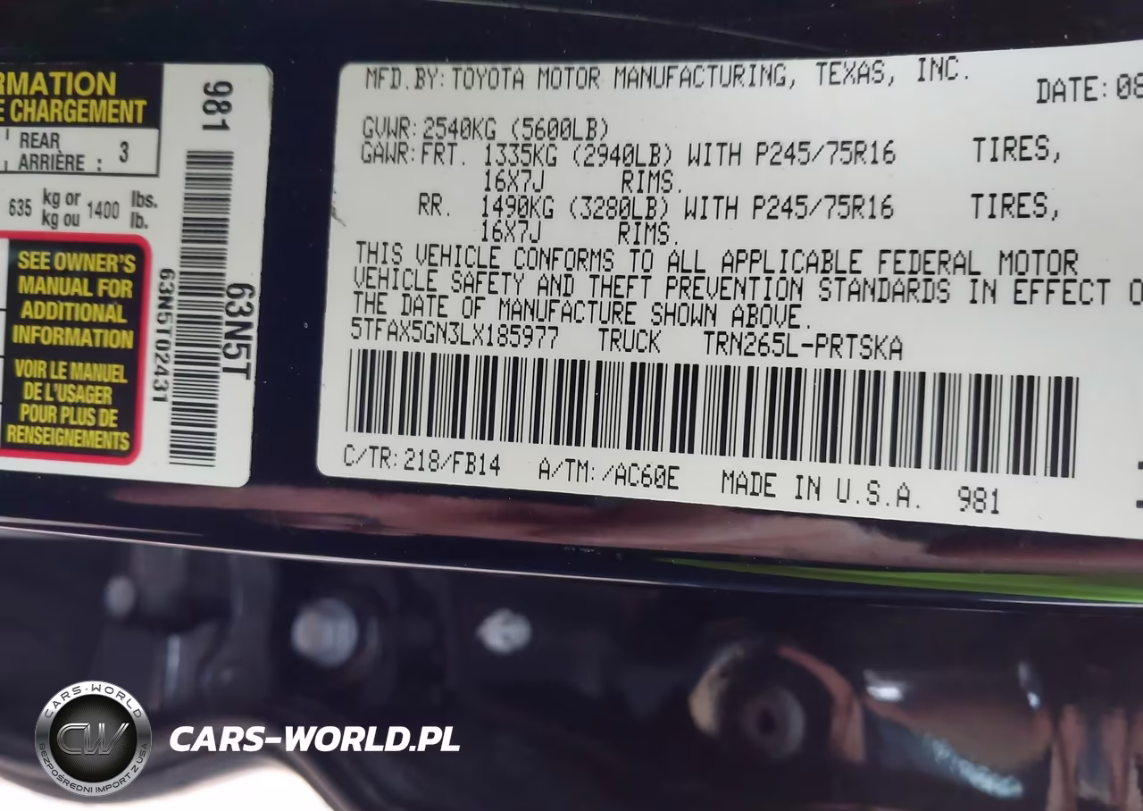 2020 Toyota Tacoma Sr VIN:5TFAX5GN3LX185977 - 9