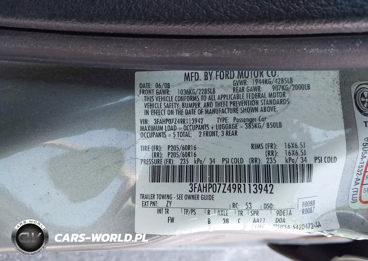 2009 Ford Fusion Se VIN:3FAHP07Z49R113942 - 9