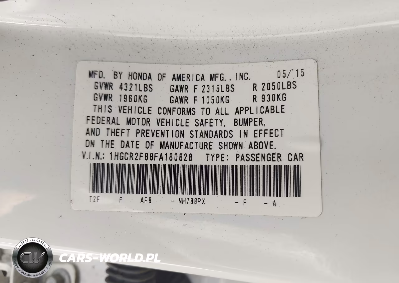 2015 Honda Accord Ex-L VIN:1HGCR2F88FA180828 - 9