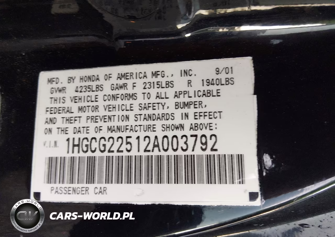 2002 Honda Accord 3.0 Ex VIN:1HGCG22512A003792 - 9