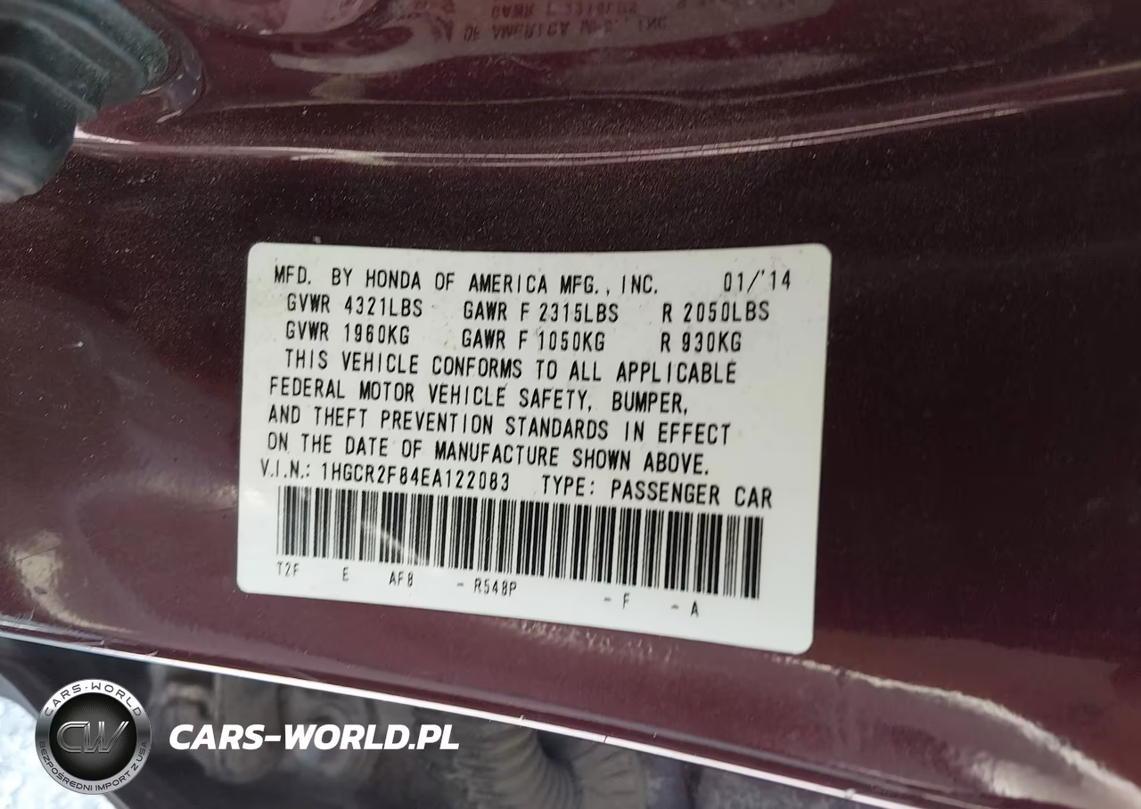 2014 Honda Accord Ex-L VIN:1HGCR2F84EA122083 - 9