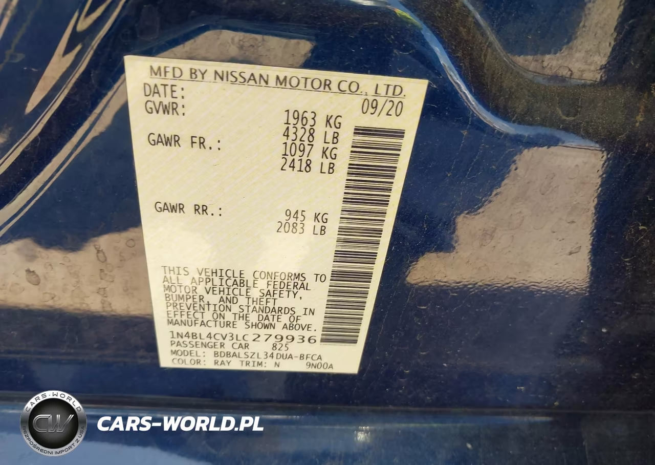 2020 Nissan Altima Sr Fwd VIN:1N4BL4CV3LC279936 - 9