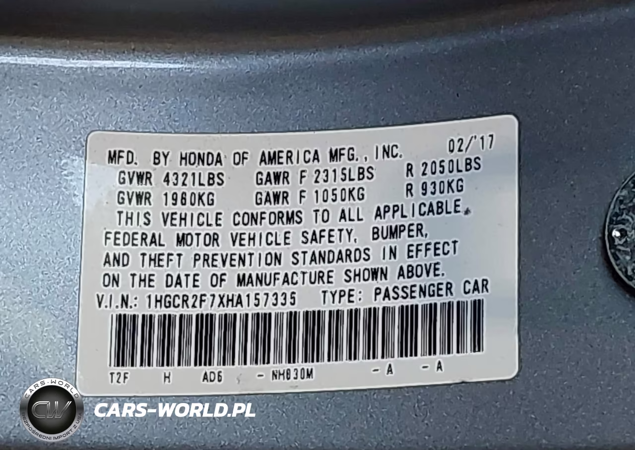 2017 Honda Accord Ex VIN:1HGCR2F7XHA157335 - 9