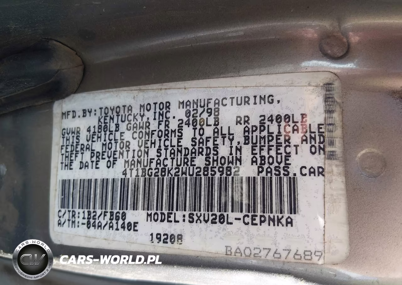1998 Toyota Camry Le VIN:4T1BG28K2WU285982 - 9