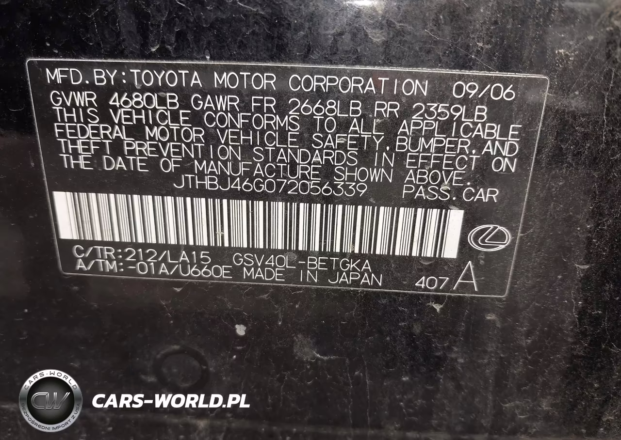 2007 Lexus Es 350 VIN:JTHBJ46G072056339 - 9
