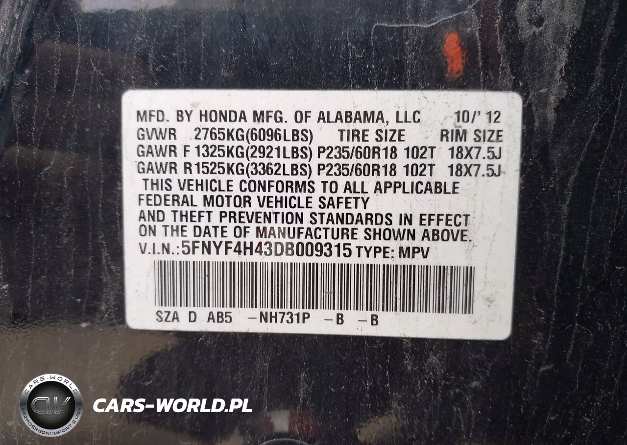2013 Honda Pilot Ex VIN:5FNYF4H43DB009315 - 9