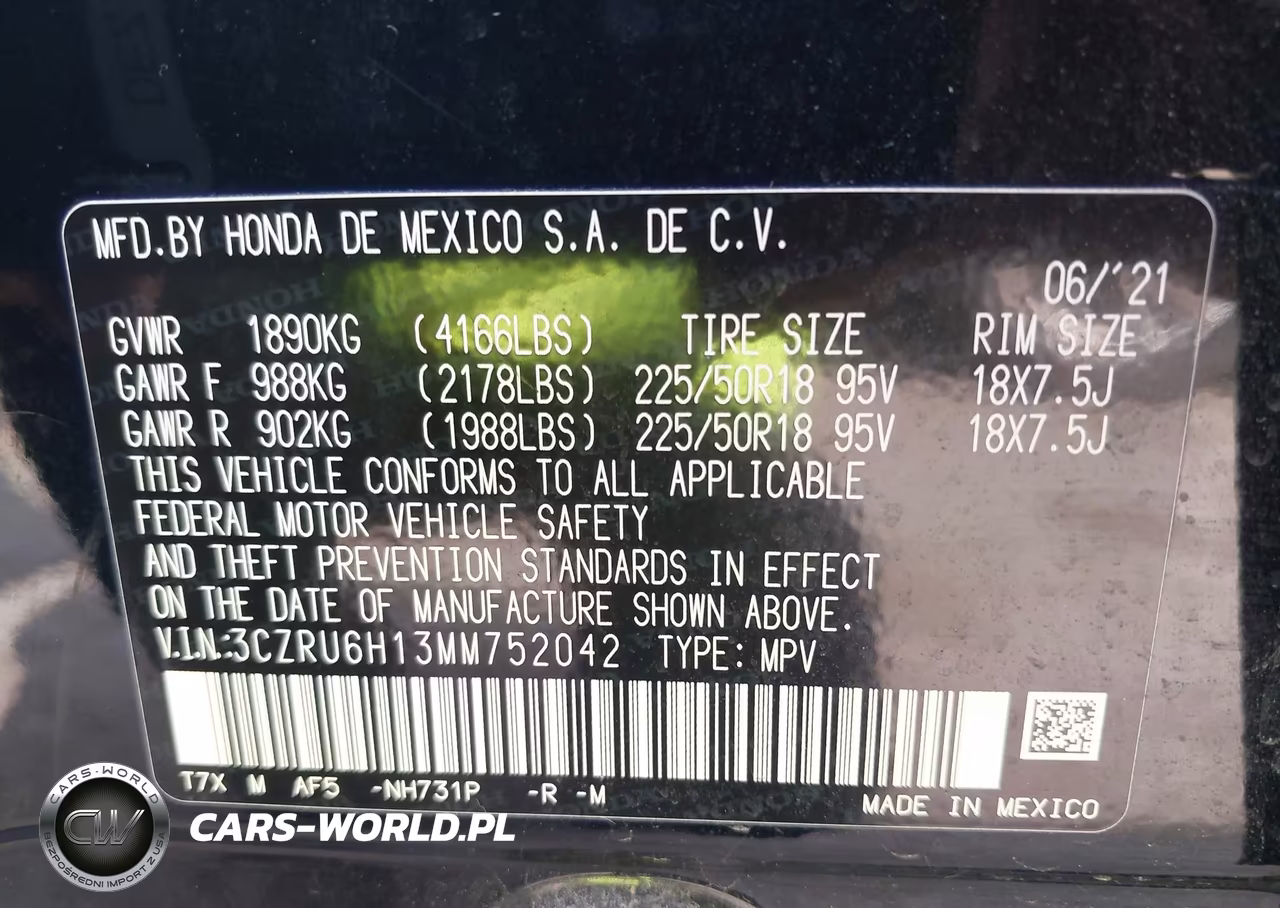 2021 Honda Hr-V Awd Sport VIN:3CZRU6H13MM752042 - 9