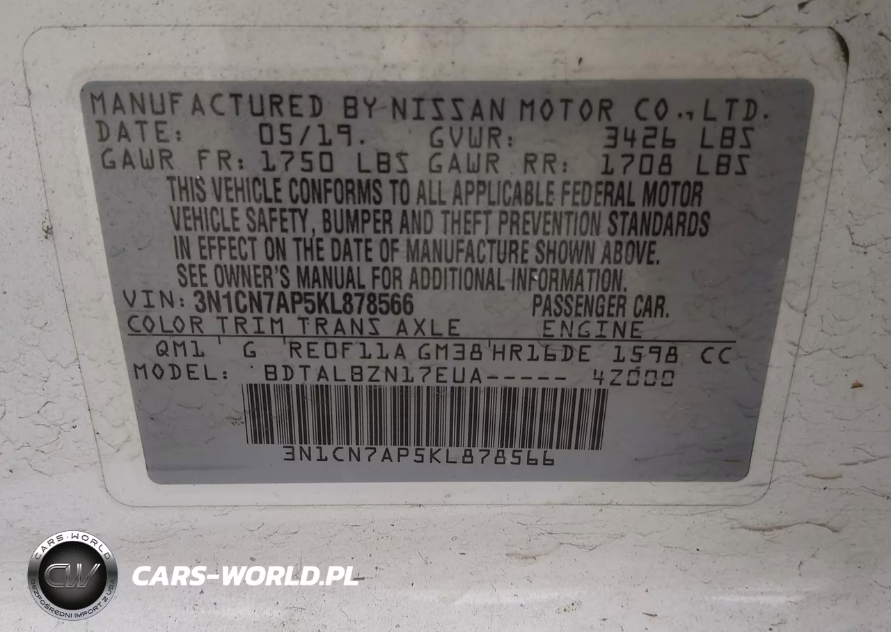 2019 Nissan Versa 1.6 Sv VIN:3N1CN7AP5KL878566 - 9