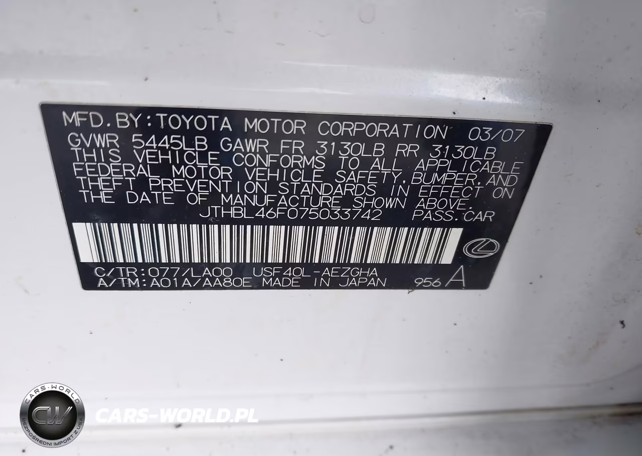 2007 Lexus Ls 460 VIN:JTHBL46F075033742 - 9