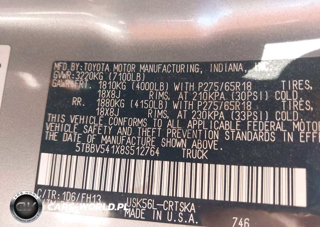 2008 Toyota Tundra Sr5 5.7L V8 VIN:5TBBV541X8S512764 - 9