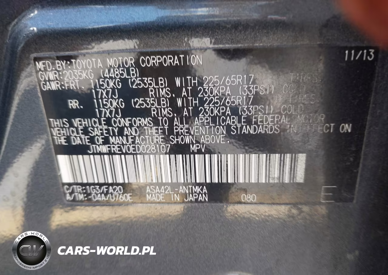 2014 Toyota Rav4 Xle VIN:JTMWFREV0ED028107 - 9