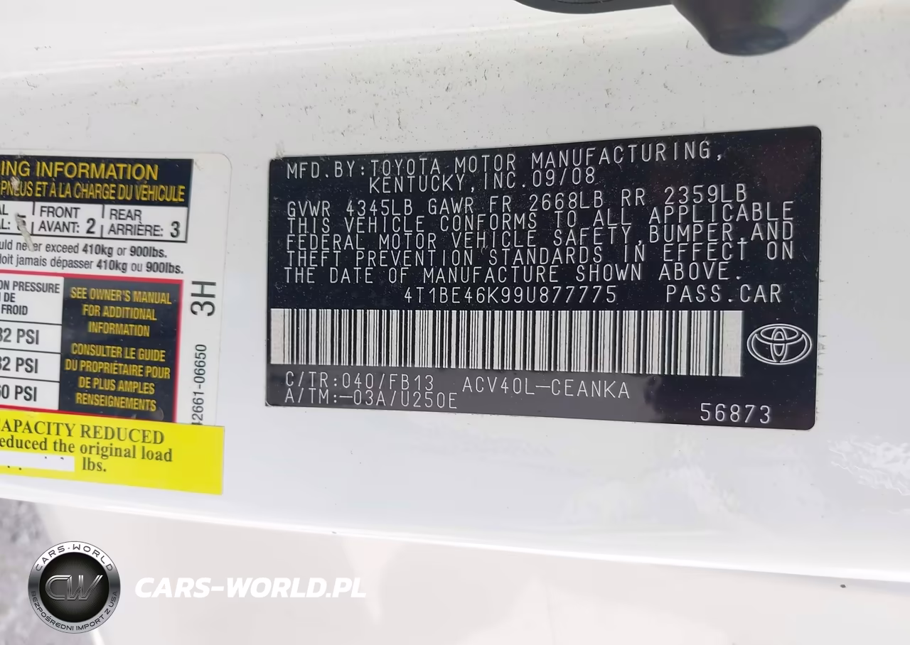 2009 Toyota Camry Le VIN:4T1BE46K99U877775 - 9