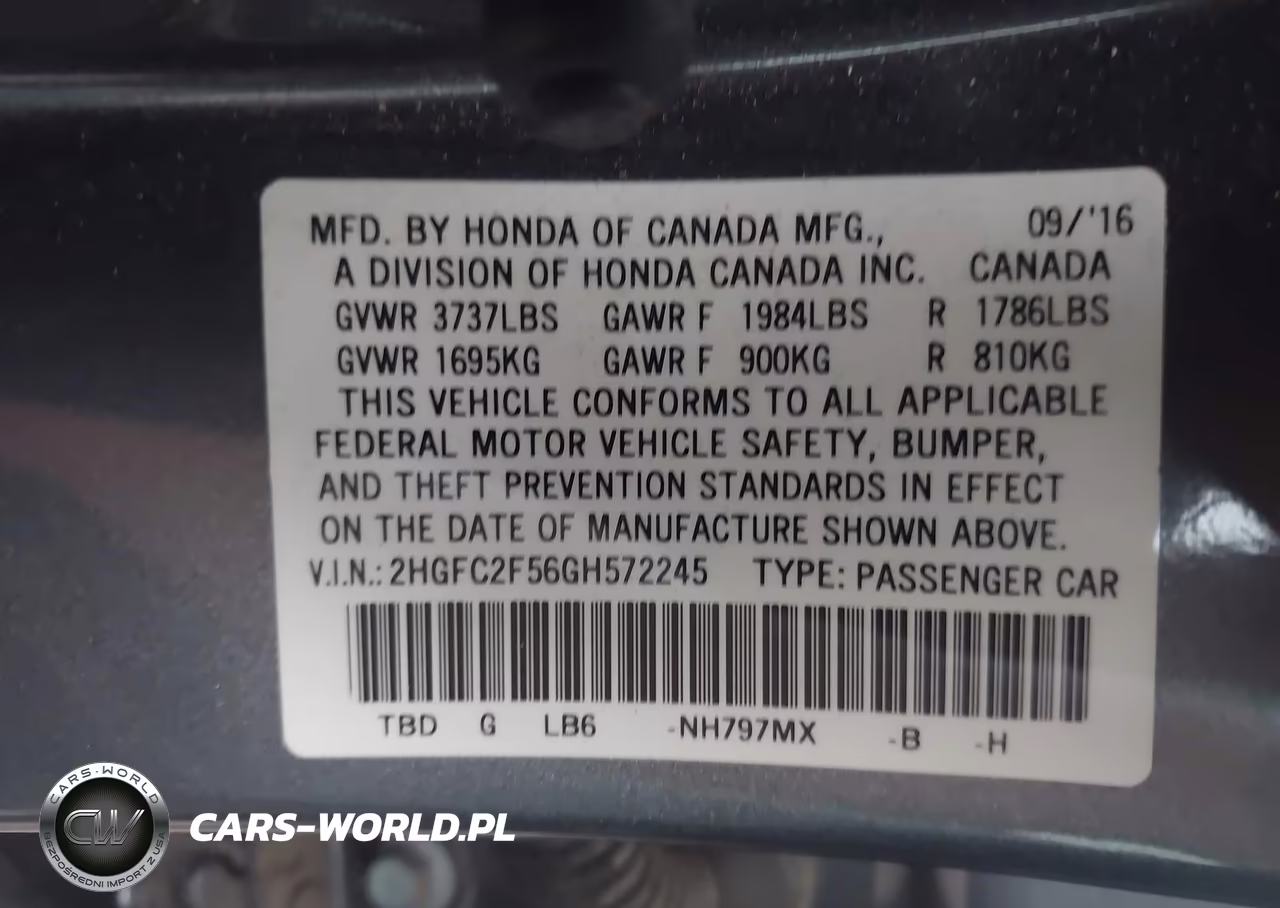 2016 Honda Civic Lx VIN:2HGFC2F56GH572245 - 9