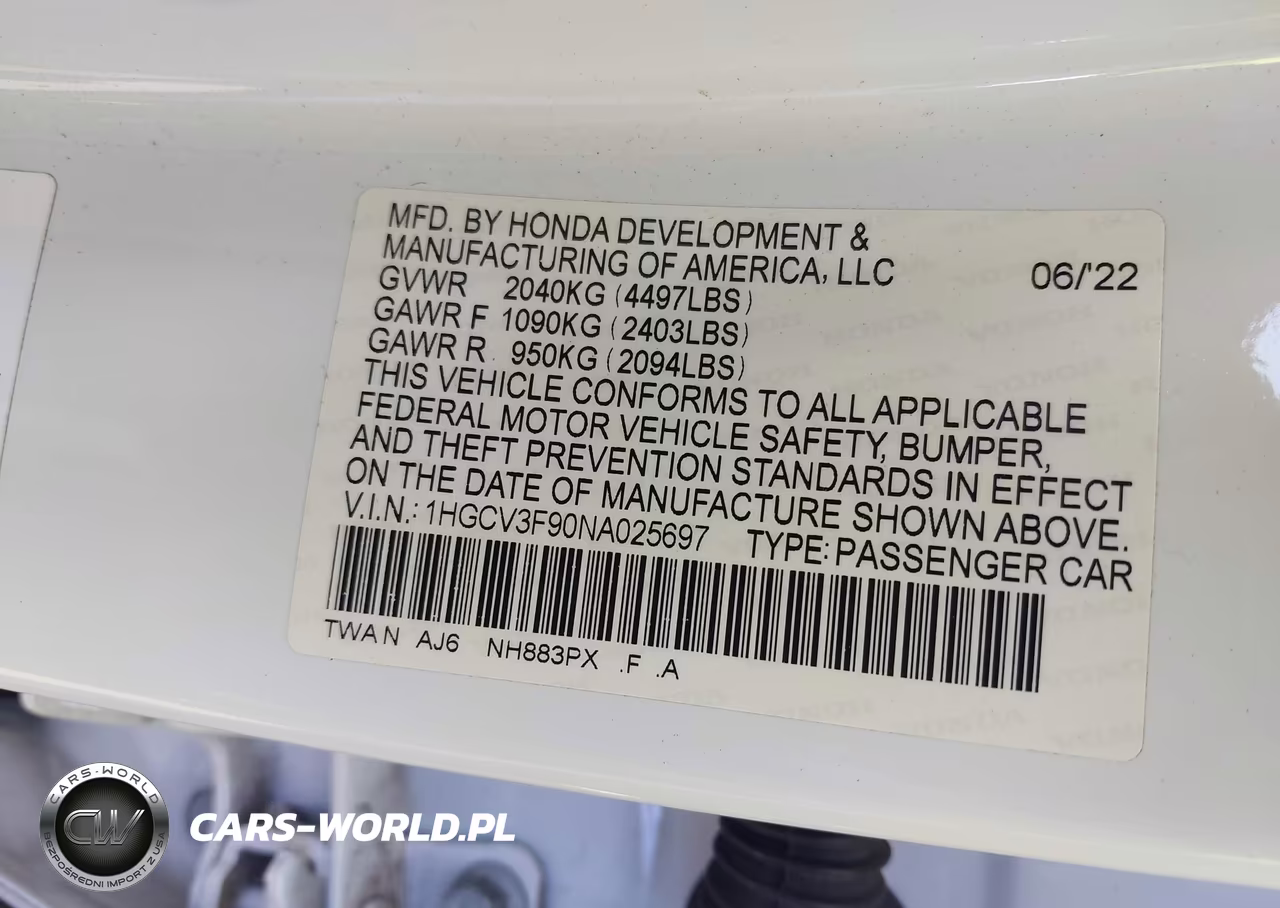 2022 Honda Accord Hybrid Touring VIN:1HGCV3F90NA025697 - 9