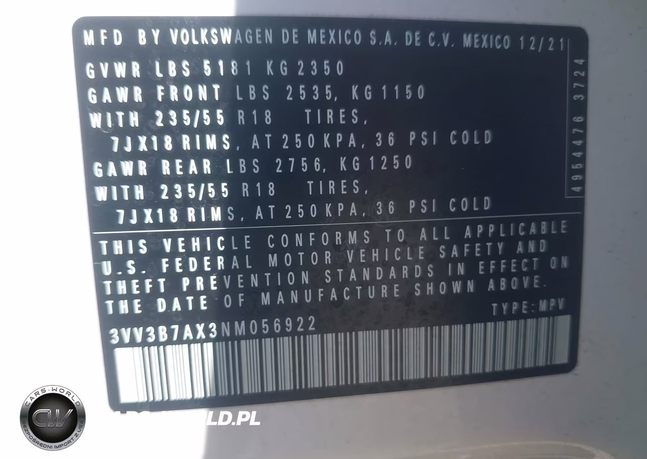 2022 Volkswagen Tiguan 2.0T Se VIN:3VV3B7AX3NM056922 - 9