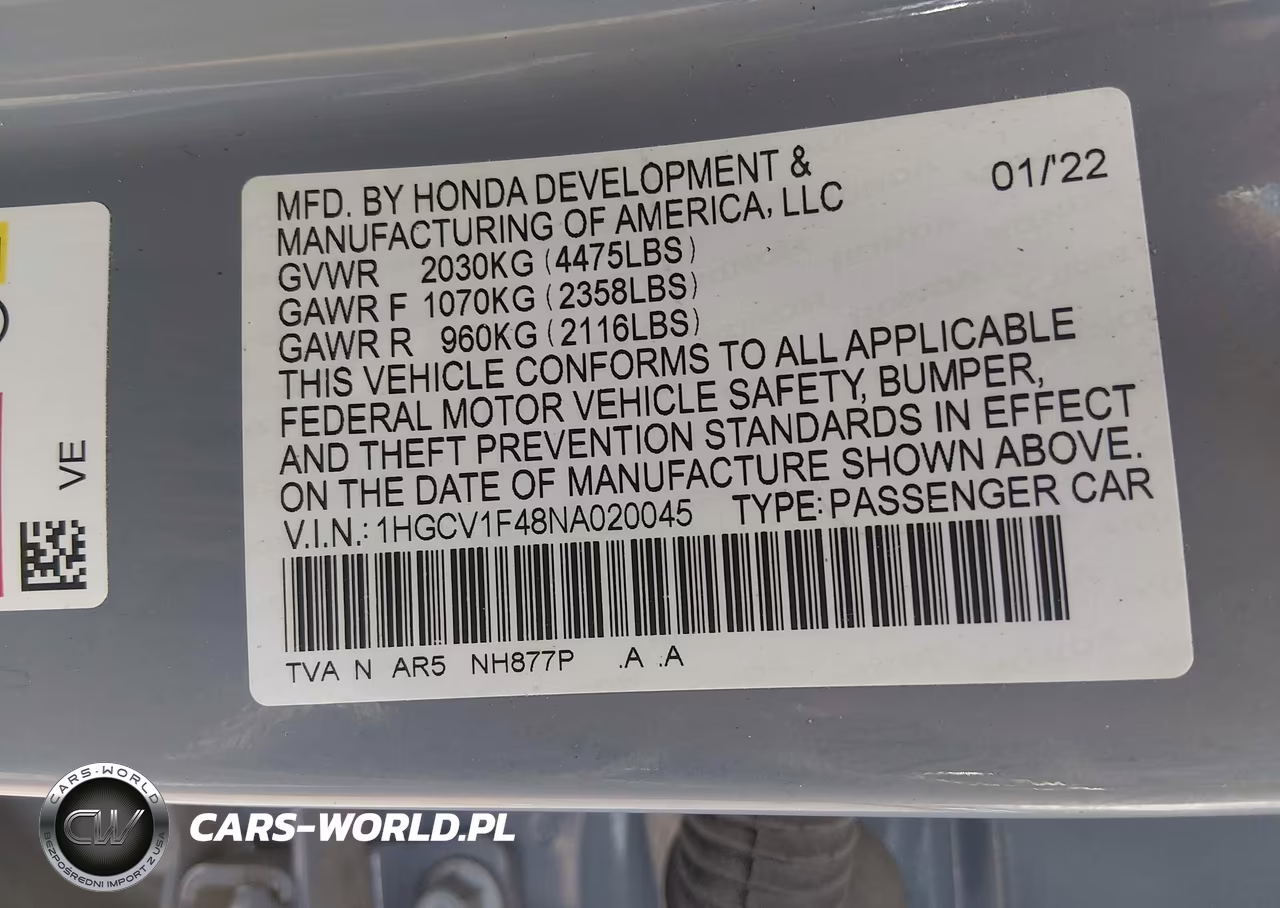 2022 Honda Accord Sport Special Edition VIN:1HGCV1F48NA020045 - 9