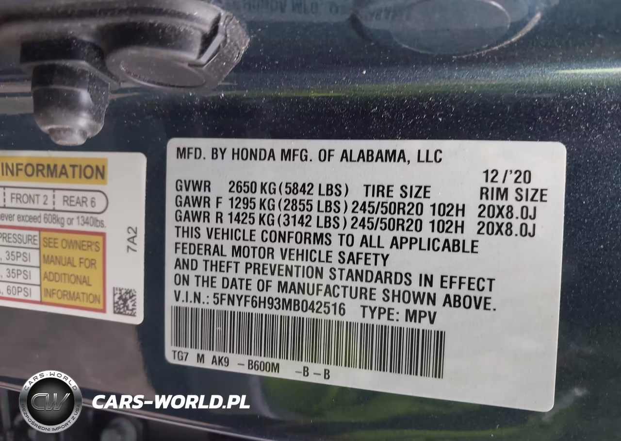 2021 Honda Pilot Awd Touring 8 Passenger VIN:5FNYF6H93MB042516 - 9
