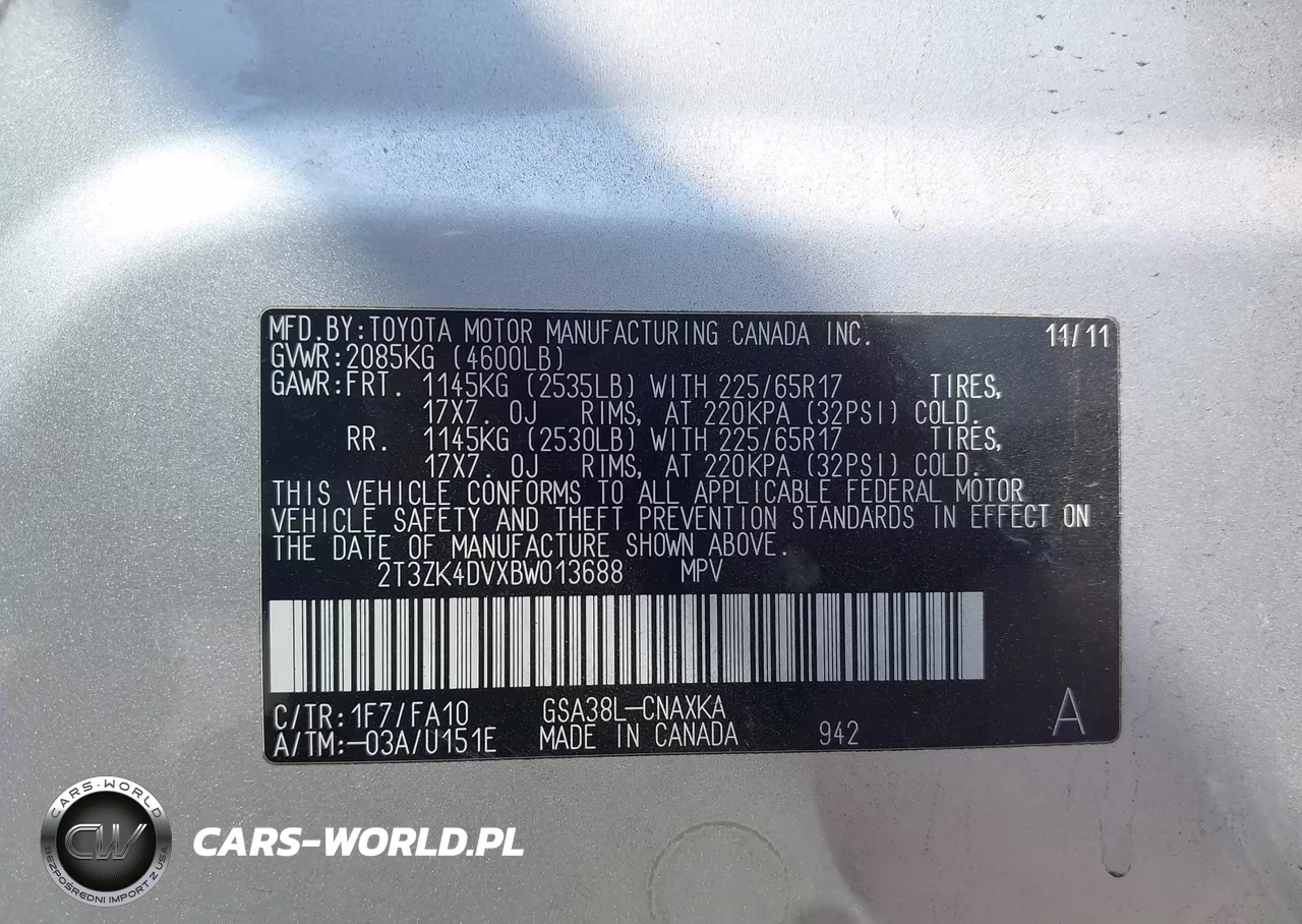 2011 Toyota Rav4 Base V6 VIN:2T3ZK4DVXBW013688 - 9