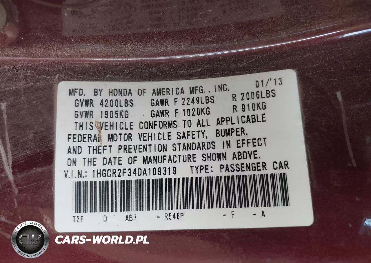 2013 Honda Accord Lx VIN:1HGCR2F34DA109319 - 9