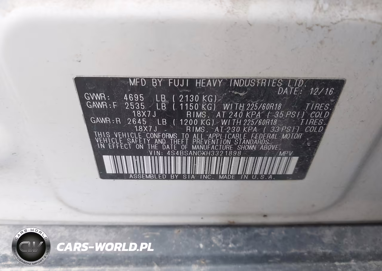 2017 Subaru Outback 2.5I Limited VIN:4S4BSANCXH3321898 - 9