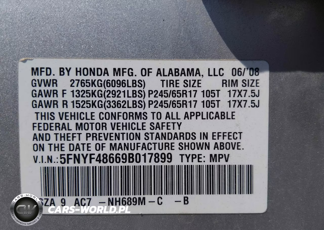 2009 Honda Pilot Ex-L VIN:5FNYF48669B017899 - 9
