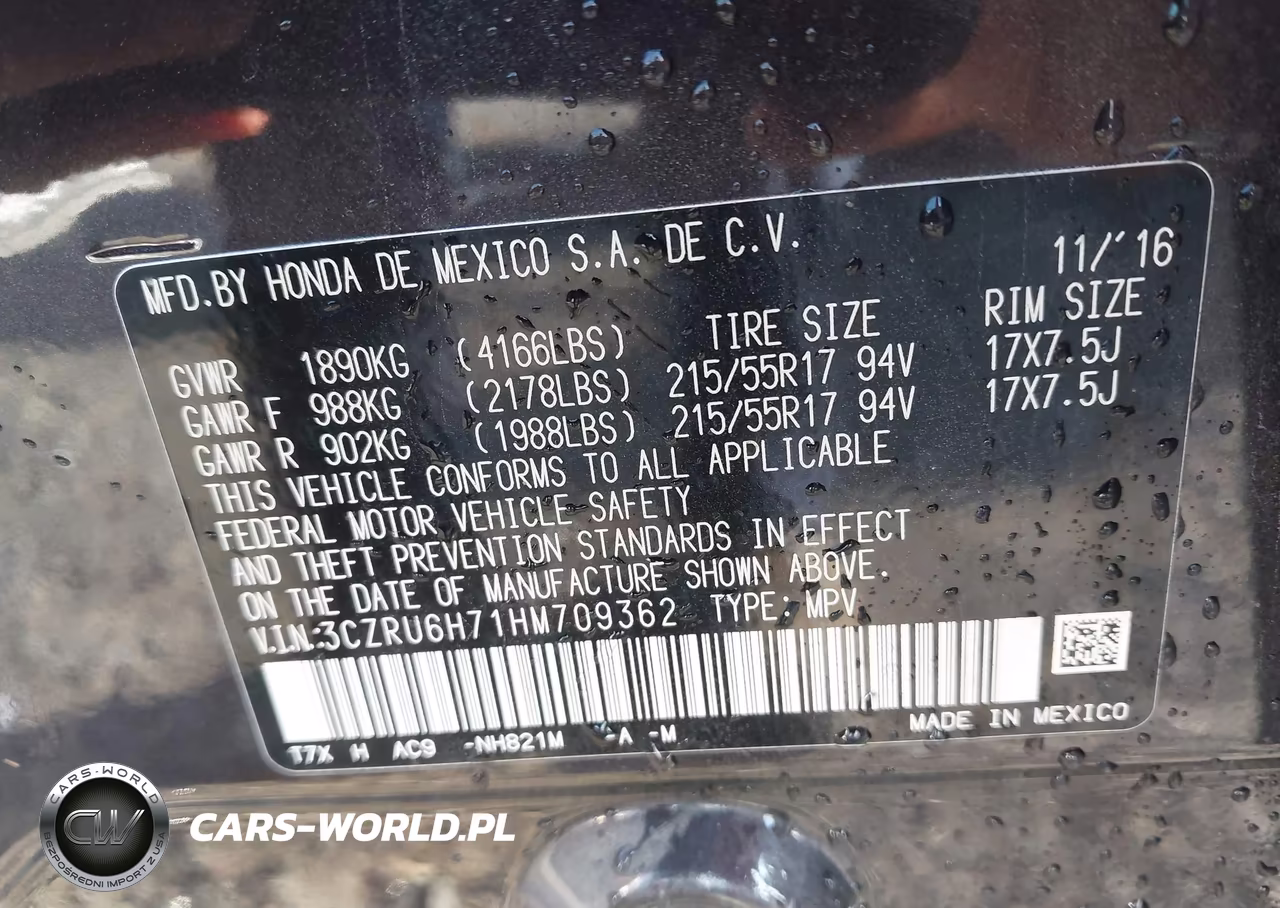 2017 Honda Hr-V Ex-L VIN:3CZRU6H71HM709362 - 9