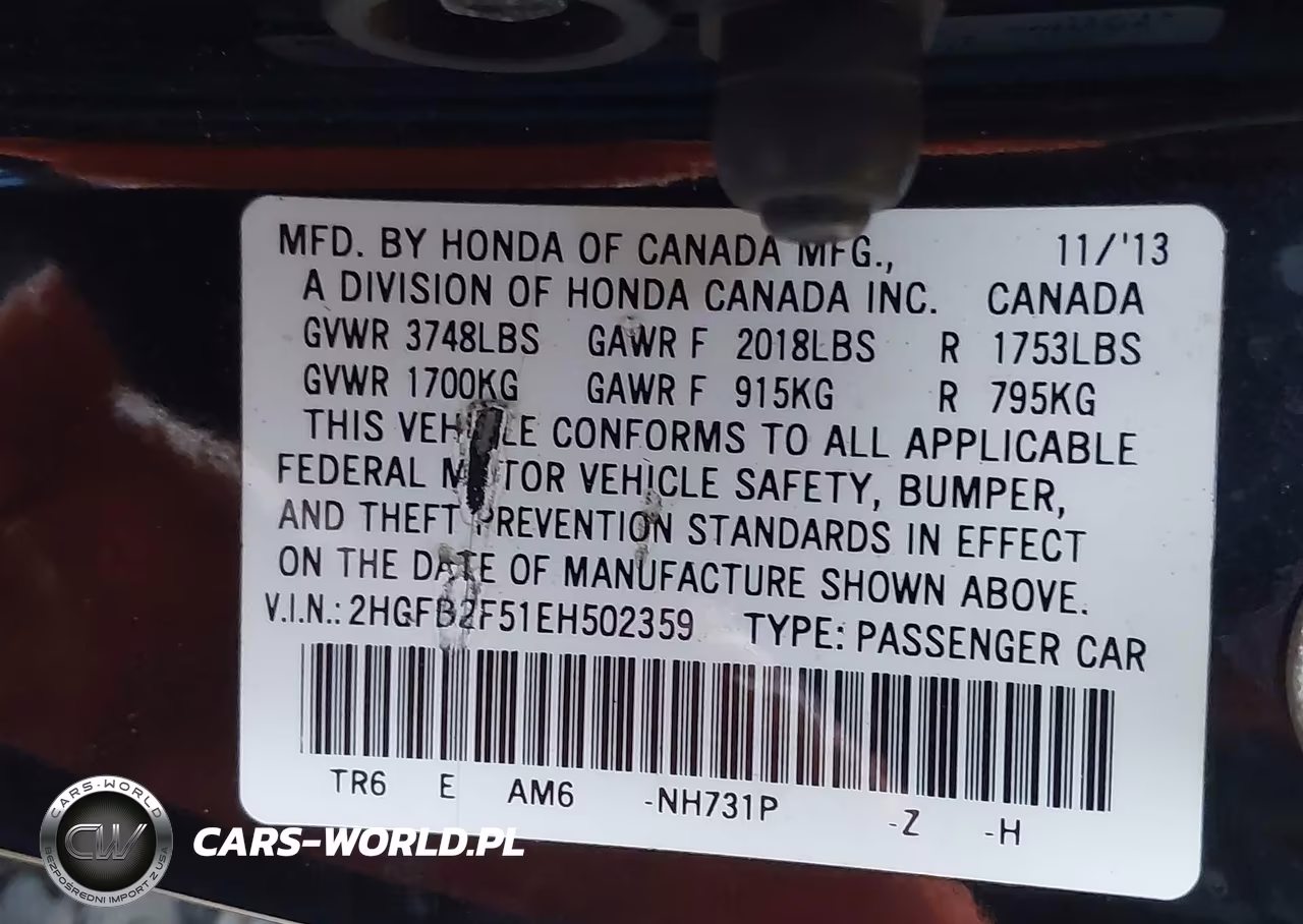 2014 Honda Civic Lx VIN:2HGFB2F51EH502359 - 9