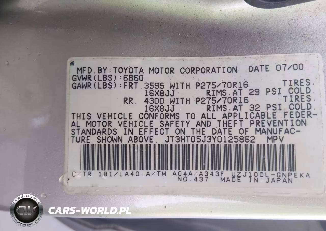 2000 Toyota Land Cruiser VIN:JT3HT05J3Y0125862 - 9
