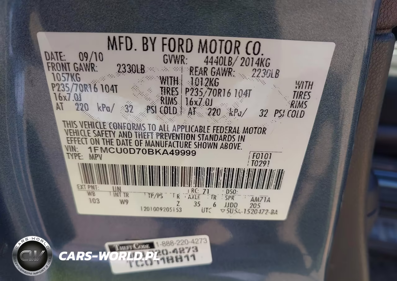 2011 Ford Escape Xlt VIN:1FMCU0D70BKA49999 - 9