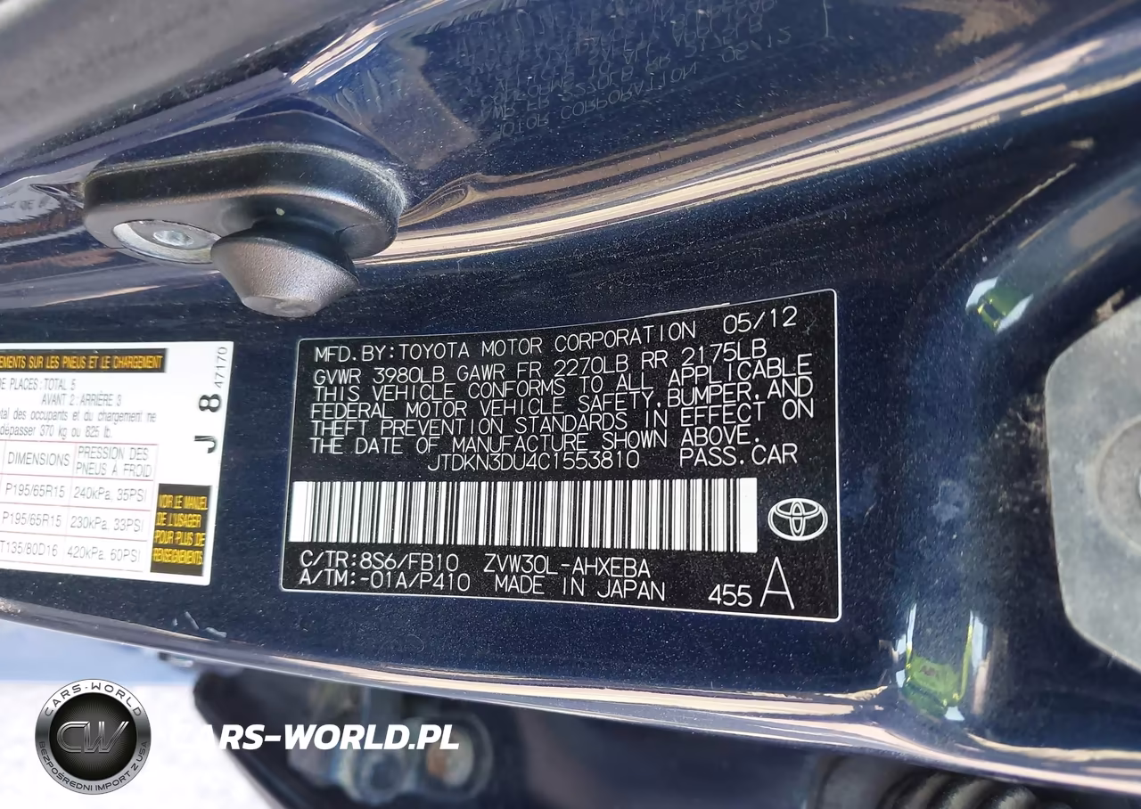 2012 Toyota Prius Two VIN:JTDKN3DU4C1553810 - 9