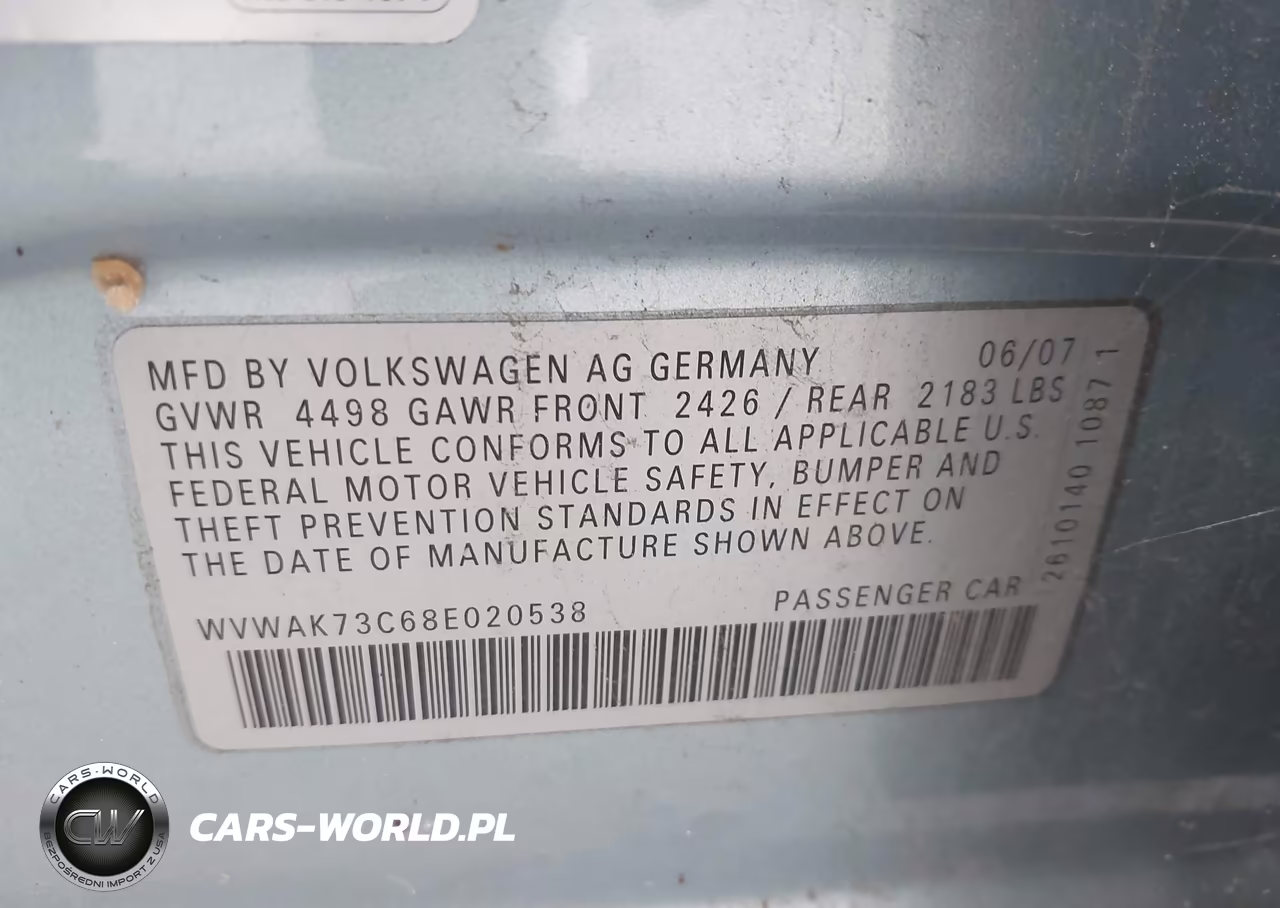 2008 Volkswagen Passat Komfort VIN:WVWAK73C68E020538 - 9