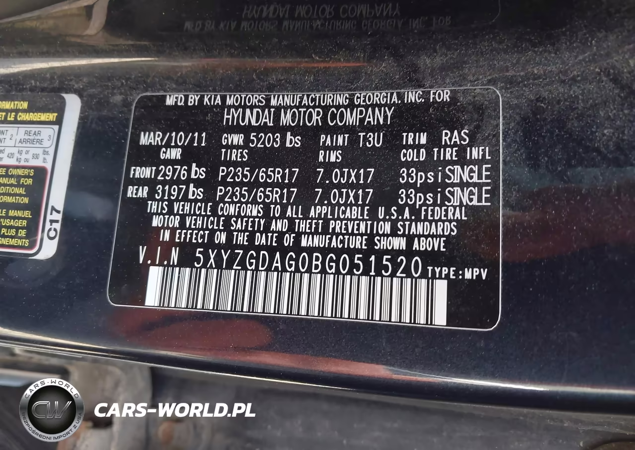 2011 Hyundai Santa Fe Gls V6 VIN:5XYZGDAG0BG051520 - 9