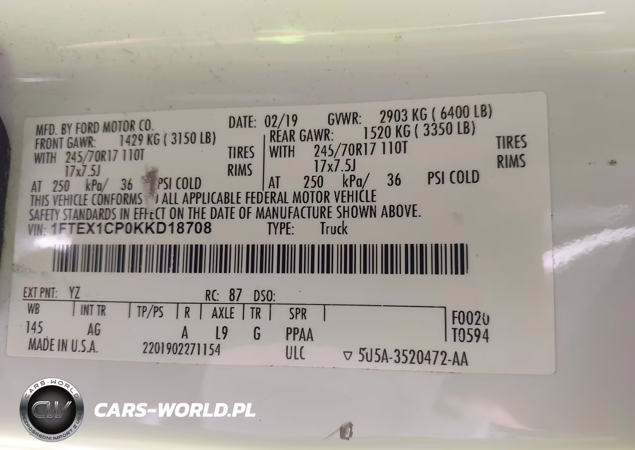2019 Ford F-150 Xl VIN:1FTEX1CP0KKD18708 - 9