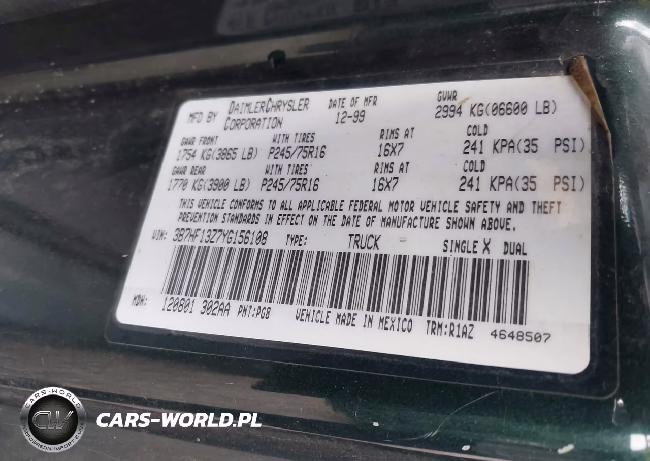 2000 Dodge Ram 1500 St VIN:3B7HF13Z7YG156108 - 9