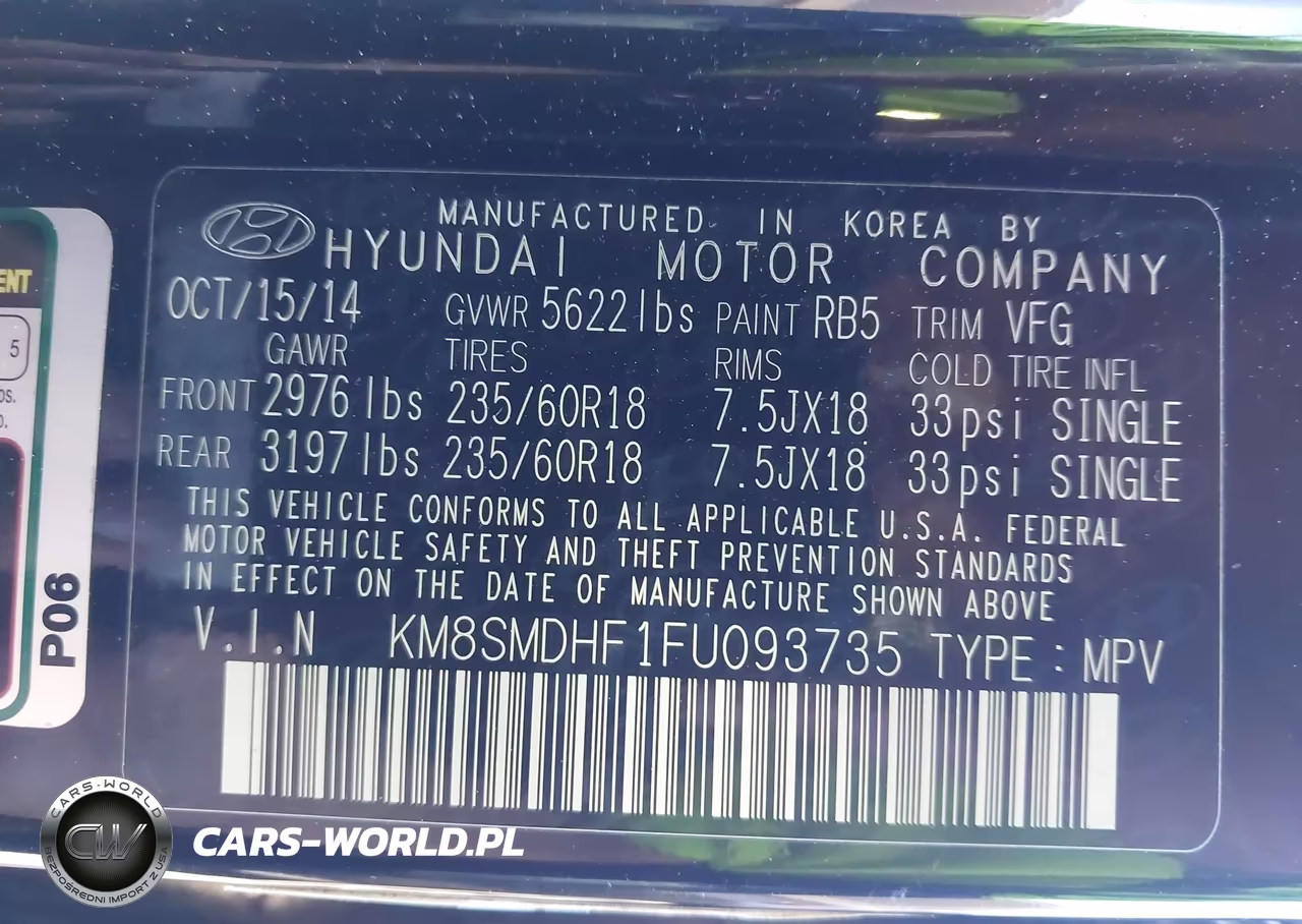2015 Hyundai Santa Fe Gls VIN:KM8SMDHF1FU093735 - 9
