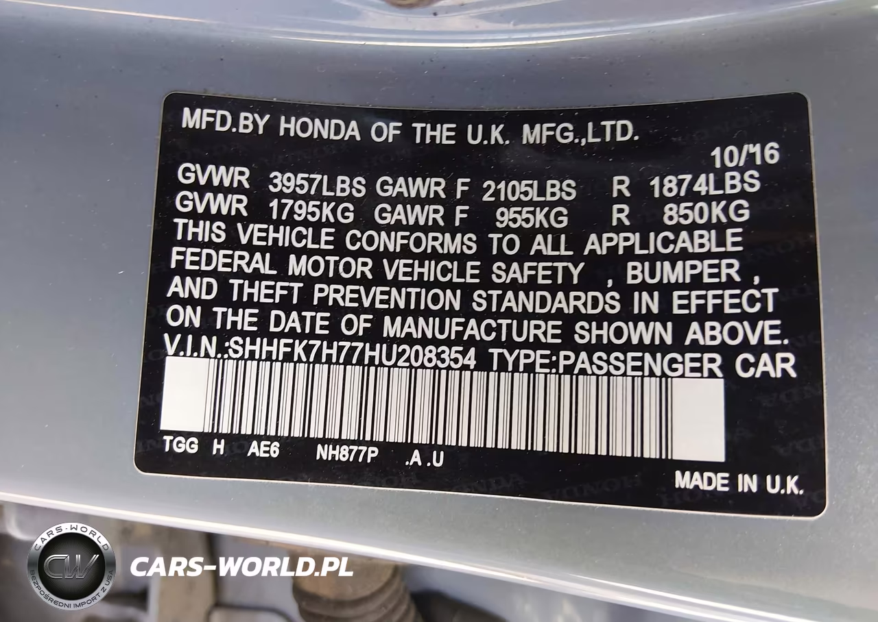 2017 Honda Civic Ex-L VIN:SHHFK7H77HU208354 - 9
