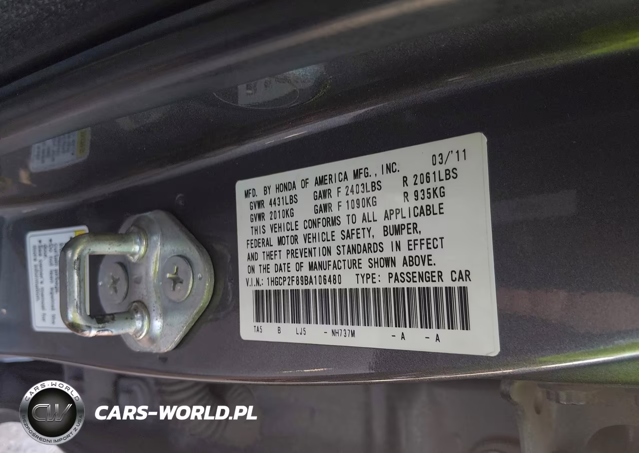 2011 Honda Accord 2.4 Ex-L VIN:1HGCP2F89BA106480 - 9