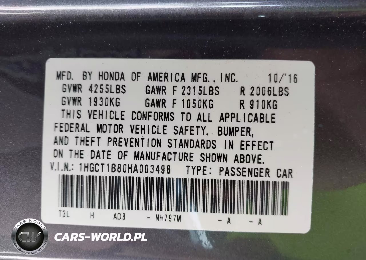 2017 Honda Accord Ex-L VIN:1HGCT1B80HA003498 - 9