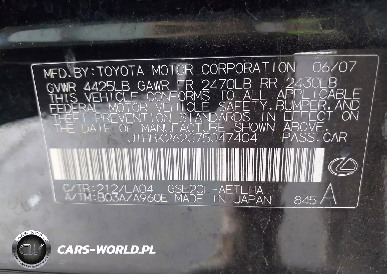 2007 Lexus Is 250 VIN:JTHBK262075047404 - 9