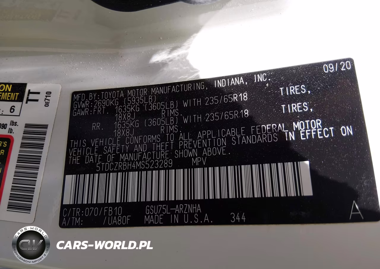 2021 Toyota Highlander L VIN:5TDCZRBH4MS523289 - 9