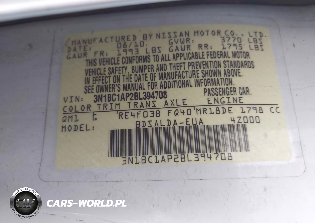 NISSAN VERSA VIN:3N1BC1AP2BL394708 - 9