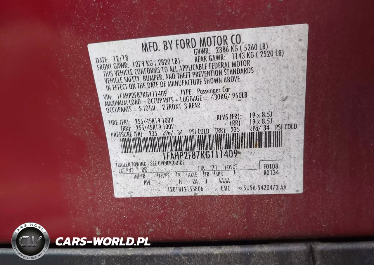 2019 Ford Taurus Limited VIN:1FAHP2F87KG111409 - 9