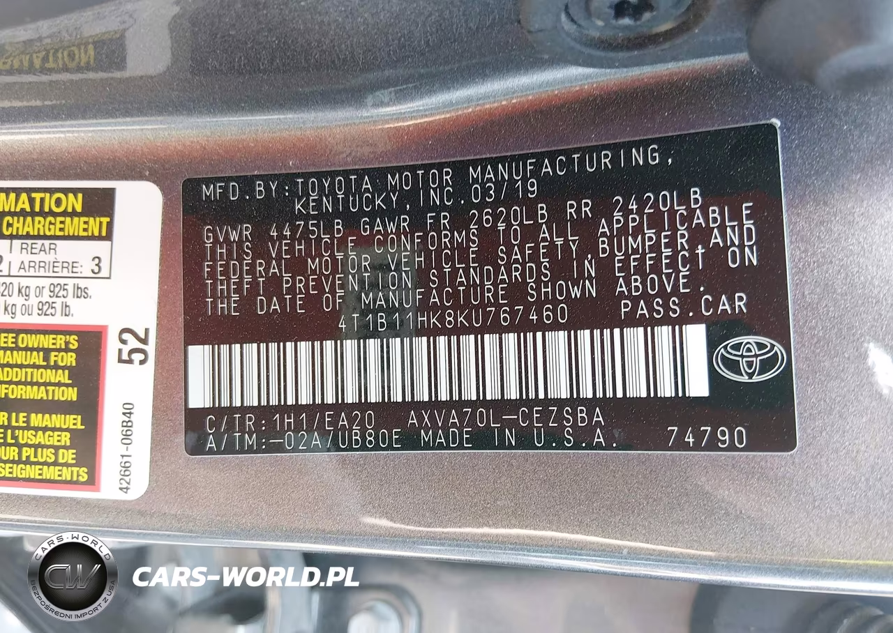 2019 Toyota Camry Se VIN:4T1B11HK8KU767460 - 9